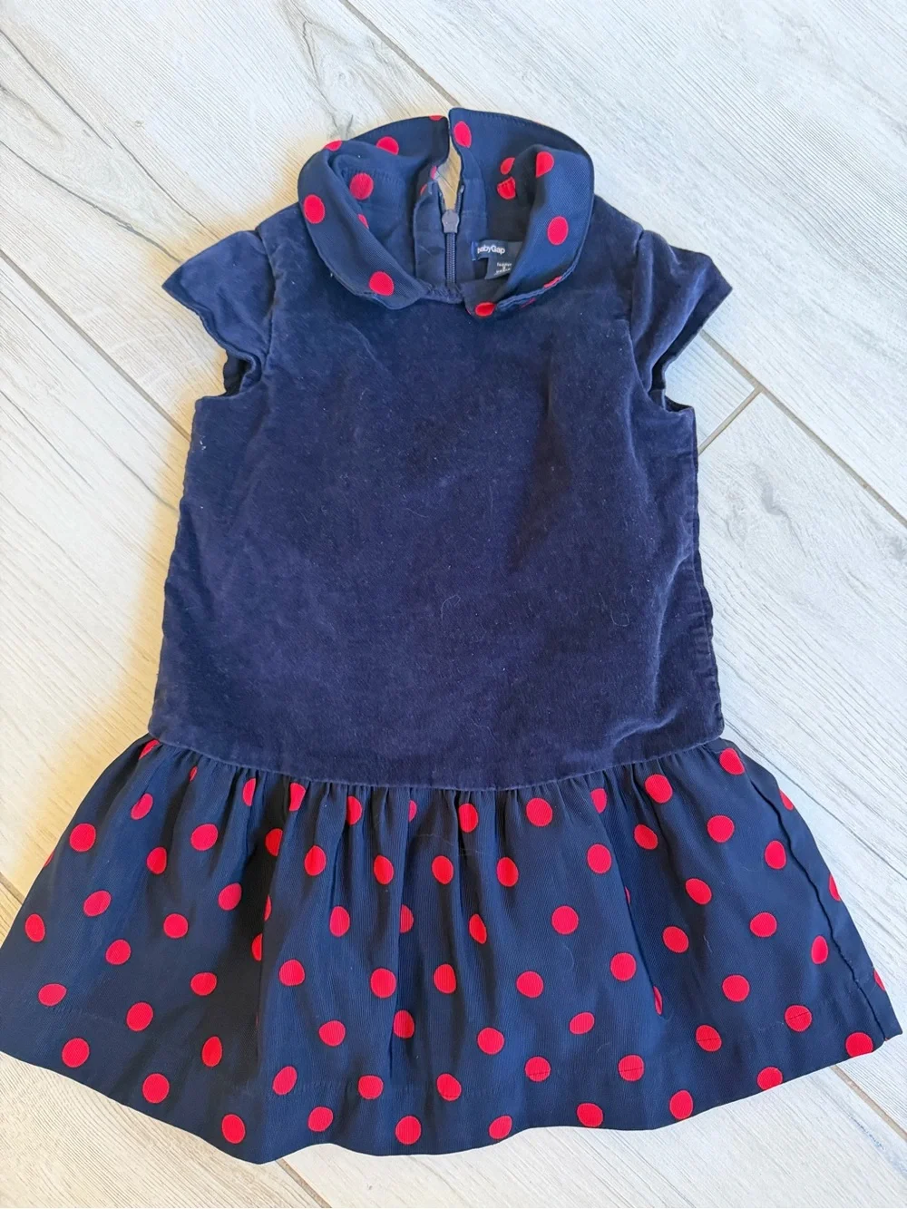 GAP Navy Dress with Red Polka Dot Skirt and Collar